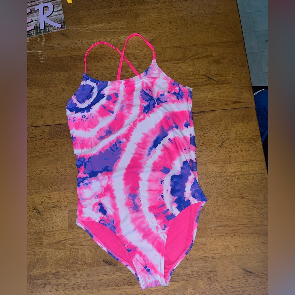 Blue and Pink Tie-Dye Kids Bathing Suit